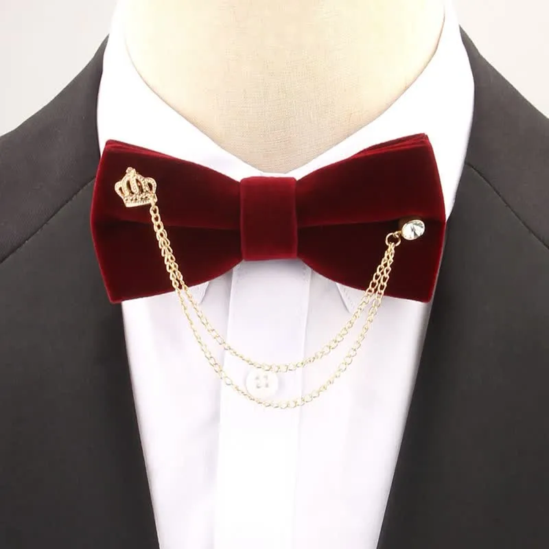 Double Layered Golden Chain Solid Color Velvet Bow Tie sold by FloralTrip product image thumbnail 2