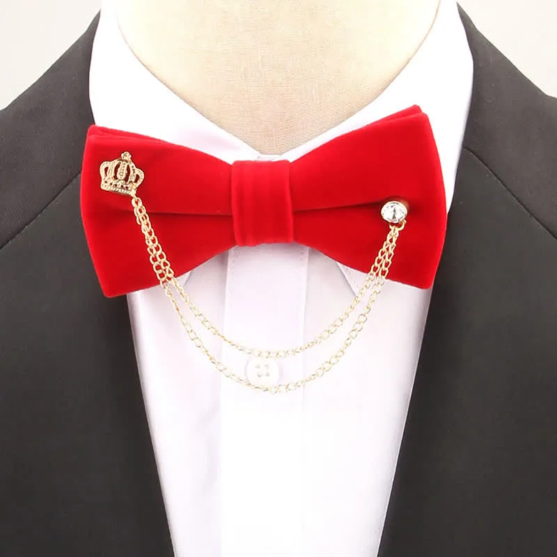 Double Layered Golden Chain Solid Color Velvet Bow Tie sold by FloralTrip product image thumbnail 3