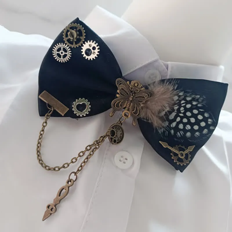 Steampunk Style Gears White Spots Feather Bow Tie sold by FloralTrip product image thumbnail 3