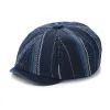 Denim Striped Newsboy Cap Octagonal Beret Hat sold by FloralTrip