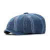 Denim Striped Newsboy Cap Octagonal Beret Hat sold by FloralTrip