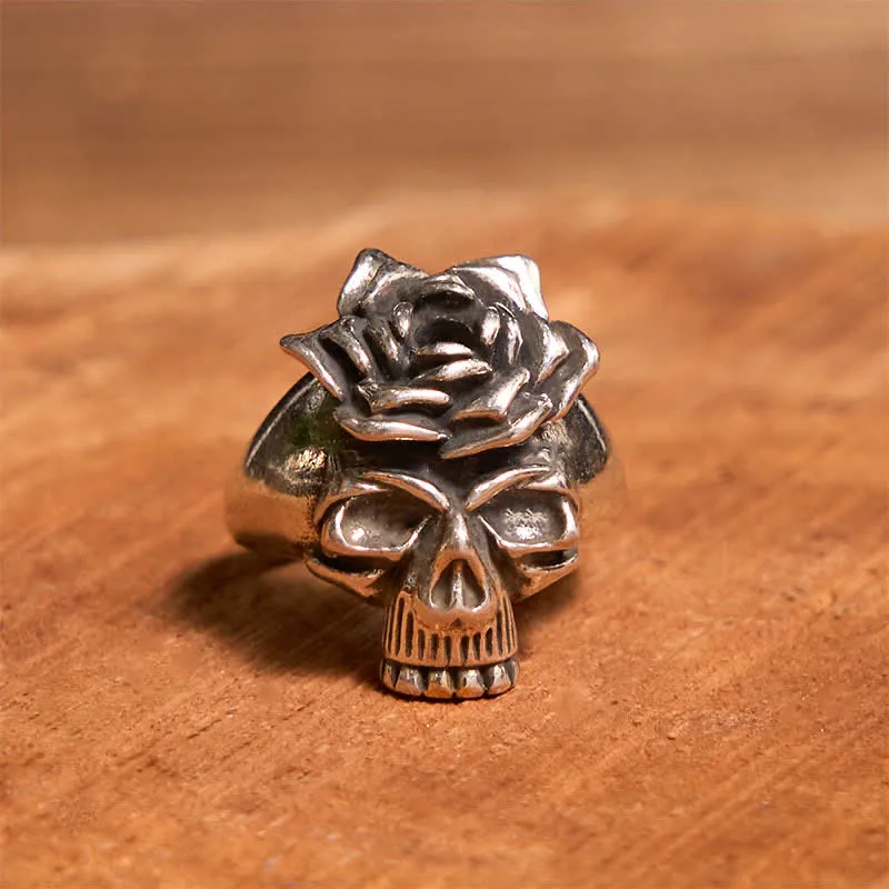 Men's Sliver Rose Skull Opening Adjustable Ring sold by FloralTrip