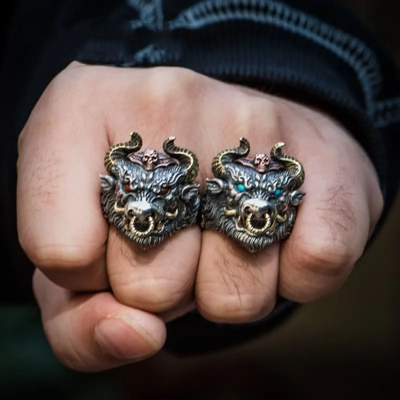Men's Domineering Bull Turquoise Eyes Adjustable Ring sold by FloralTrip product image thumbnail 2