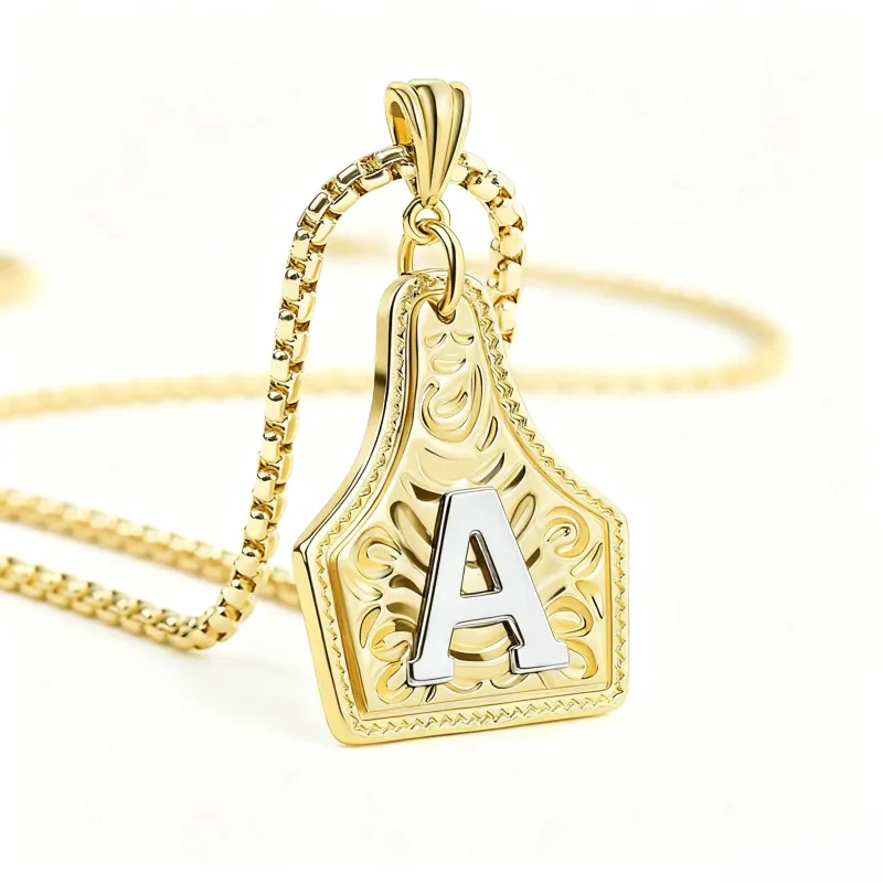 Golden & Silver Exquisite Letter Pendant Embossed Necklace sold by FloralTrip