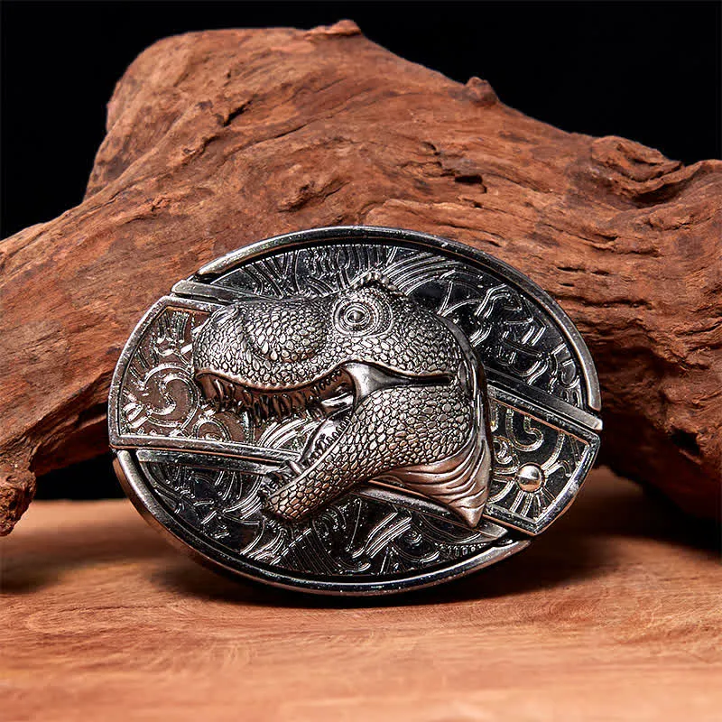 Men's DIY Dinosaur Hidden Folding Knife Leather Belt sold by FloralTrip