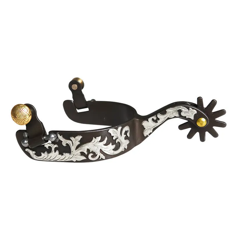 White Copper Carving Cowboy Spurs With Brass Buckle sold by FloralTrip