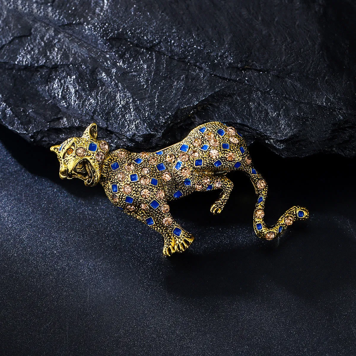 Golden Studded Diamond Blue Square Leopard Brooch sold by FloralTrip product image thumbnail 3