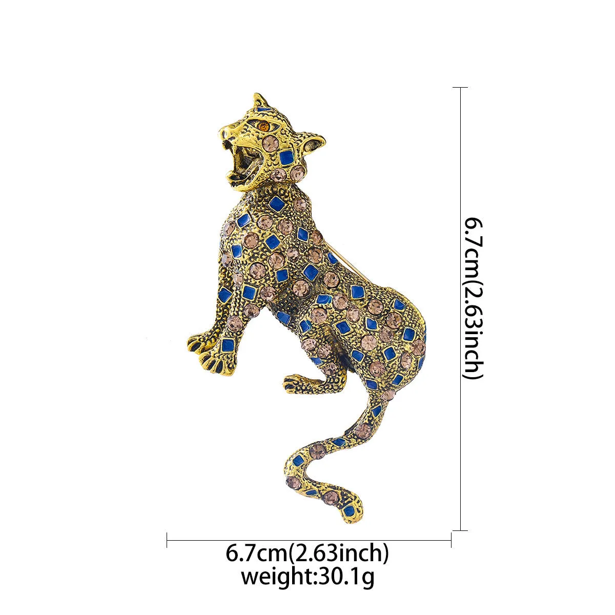 Golden Studded Diamond Blue Square Leopard Brooch sold by FloralTrip product image thumbnail 5