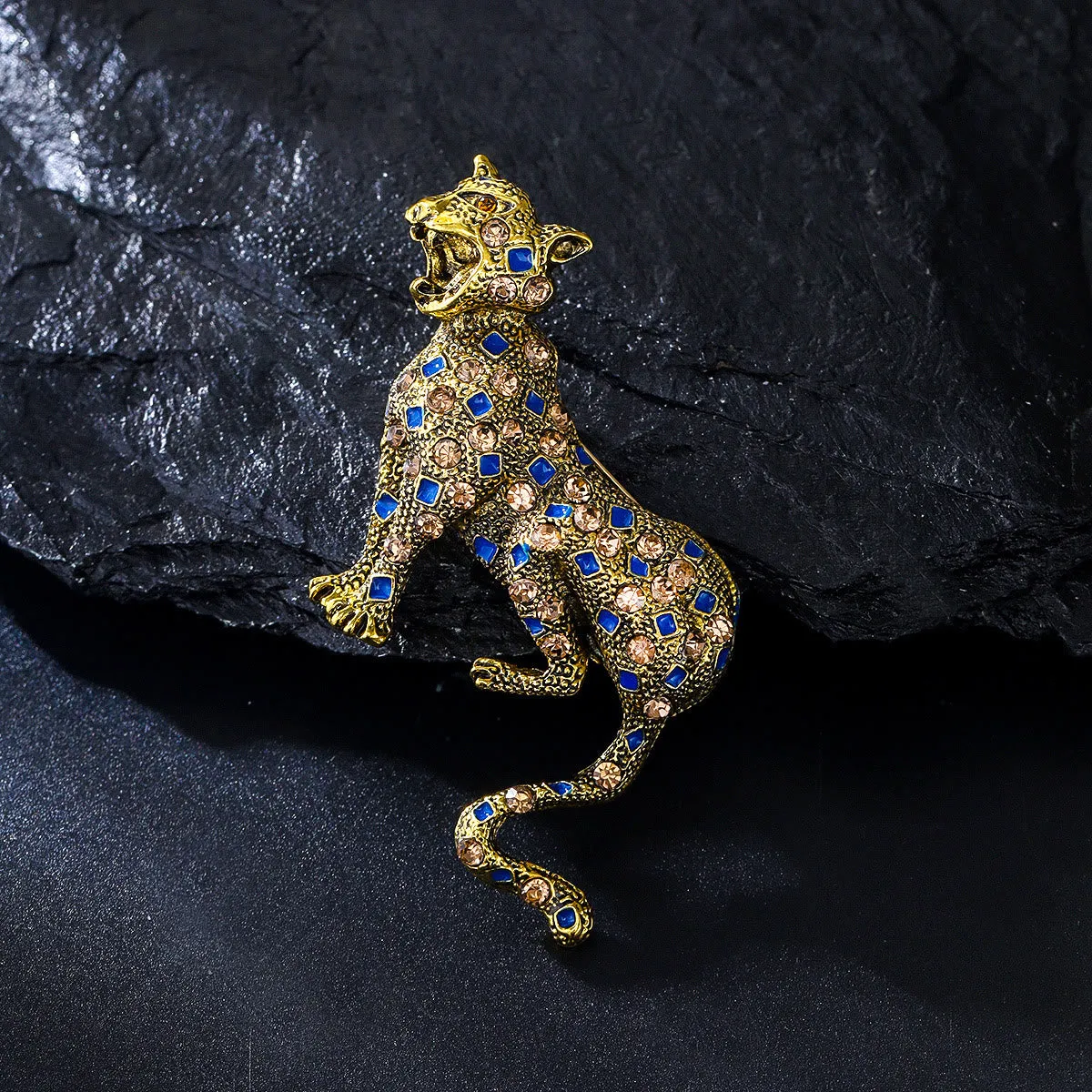 Golden Studded Diamond Blue Square Leopard Brooch sold by FloralTrip product image thumbnail 2