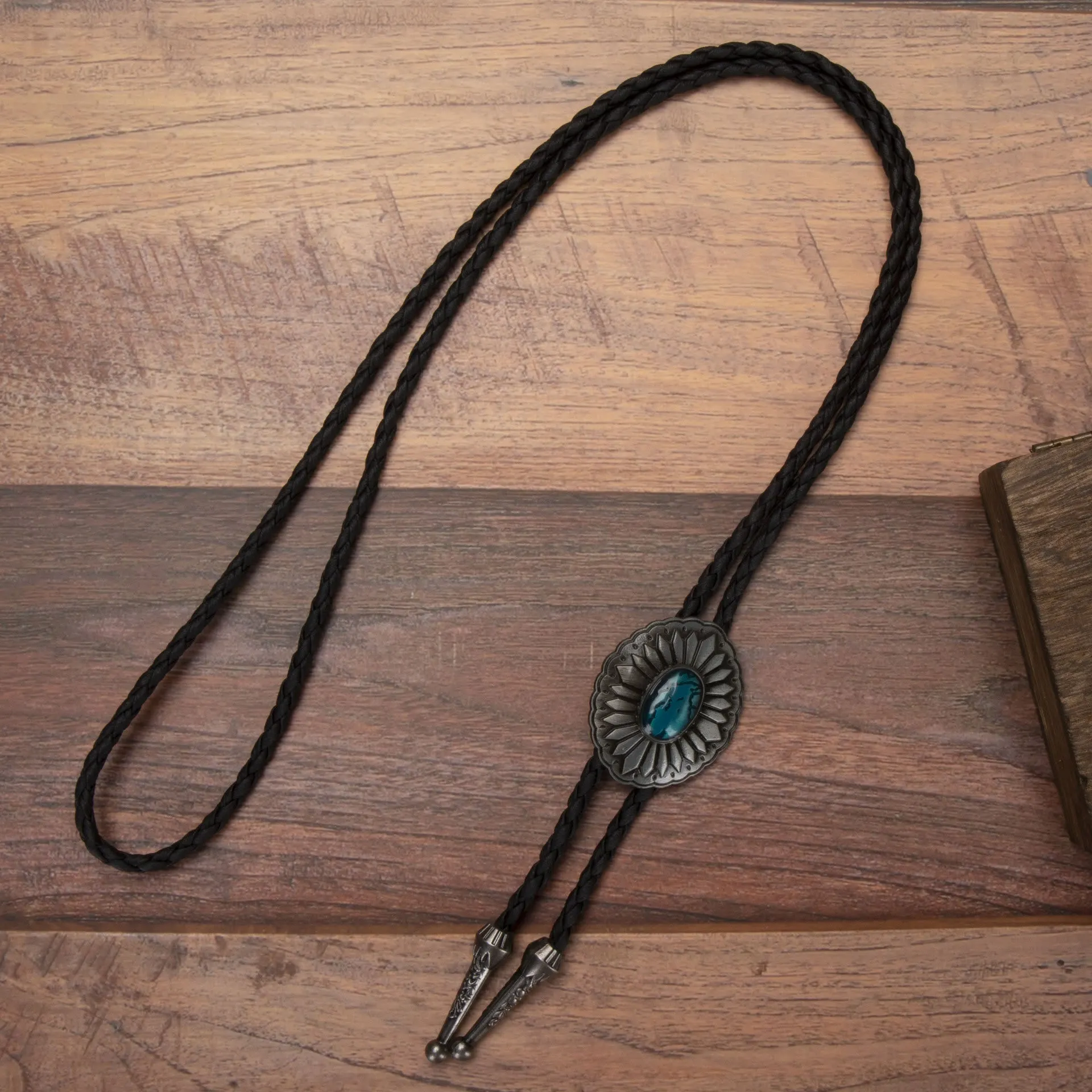 Exquisite Silver Oval Plate Turquoise Pendant Bolo Tie sold by FloralTrip product image thumbnail 3