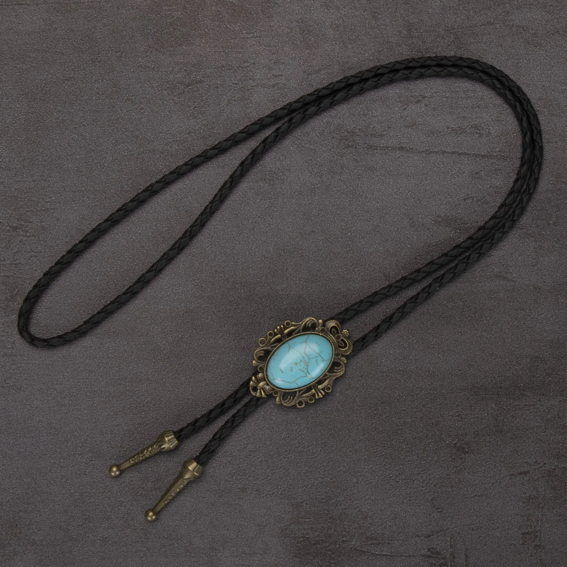 Retro Western Turquoise Elliptical Pendant Bolo Tie sold by FloralTrip product image thumbnail 3