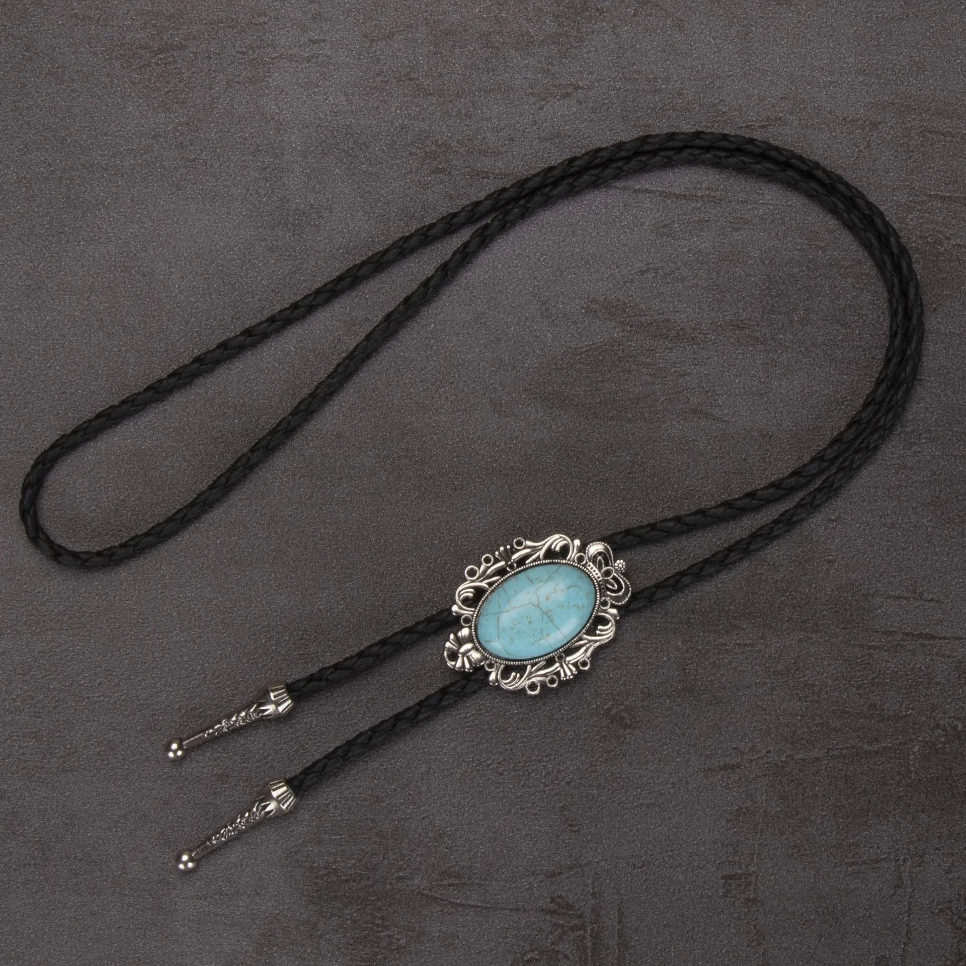 Retro Western Turquoise Elliptical Pendant Bolo Tie sold by FloralTrip product image thumbnail 4
