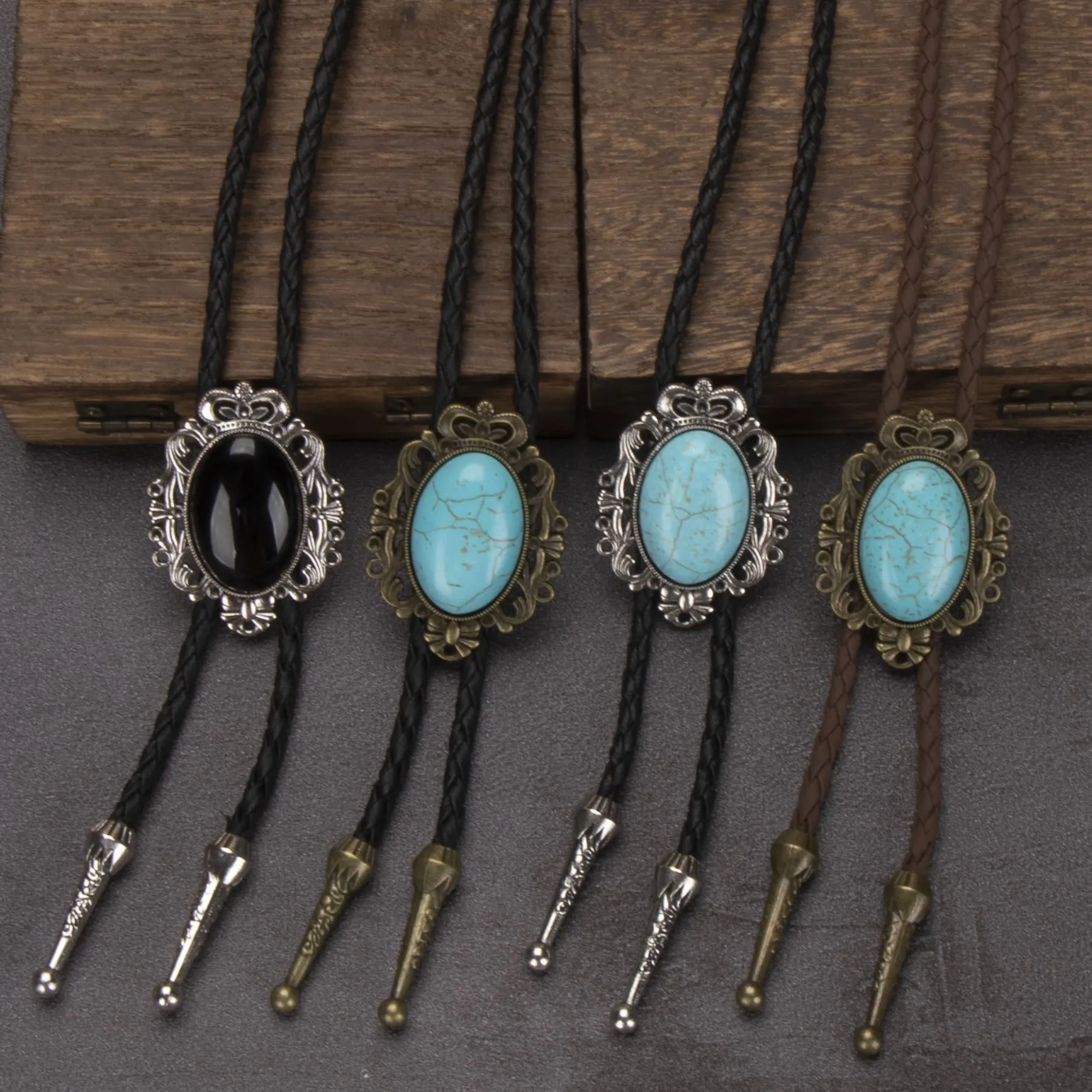 Retro Western Turquoise Elliptical Pendant Bolo Tie sold by FloralTrip