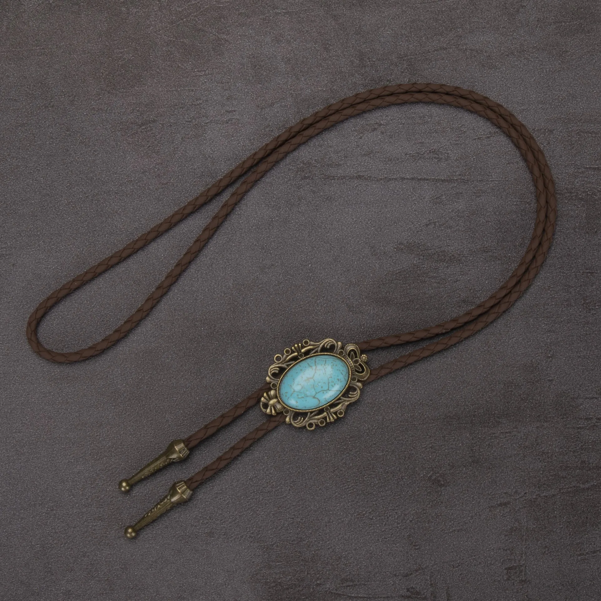 Retro Western Turquoise Elliptical Pendant Bolo Tie sold by FloralTrip product image thumbnail 2