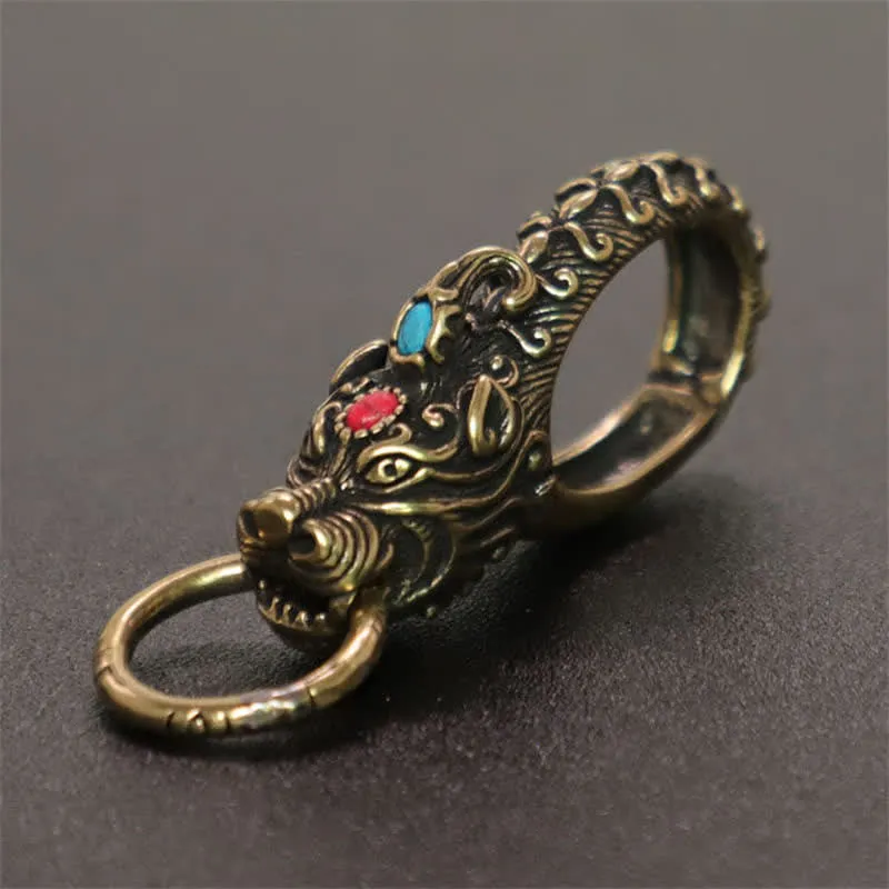 Intricate Dragon Head Snap Hook Brass Keychain sold by FloralTrip