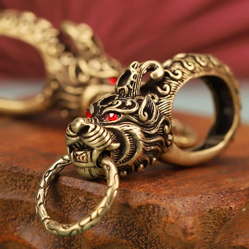 Wolf Head Red Eyes Solid Brass Keychain sold by FloralTrip