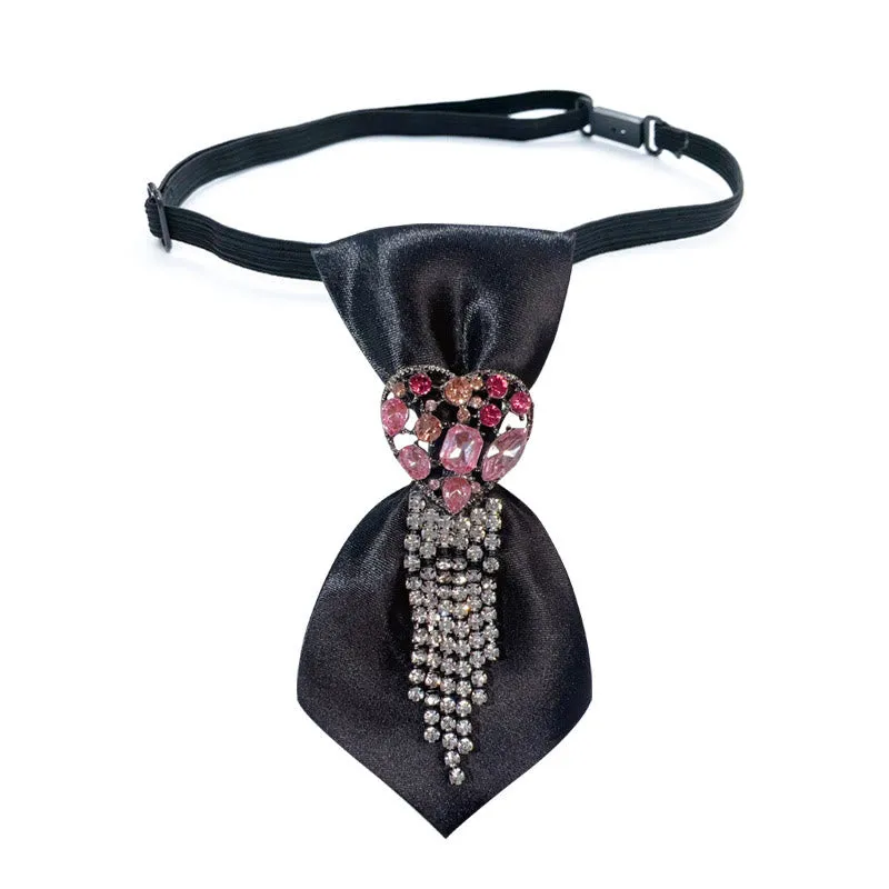 Heart Shaped Diamond Studded Tassel Black Necktie sold by FloralTrip