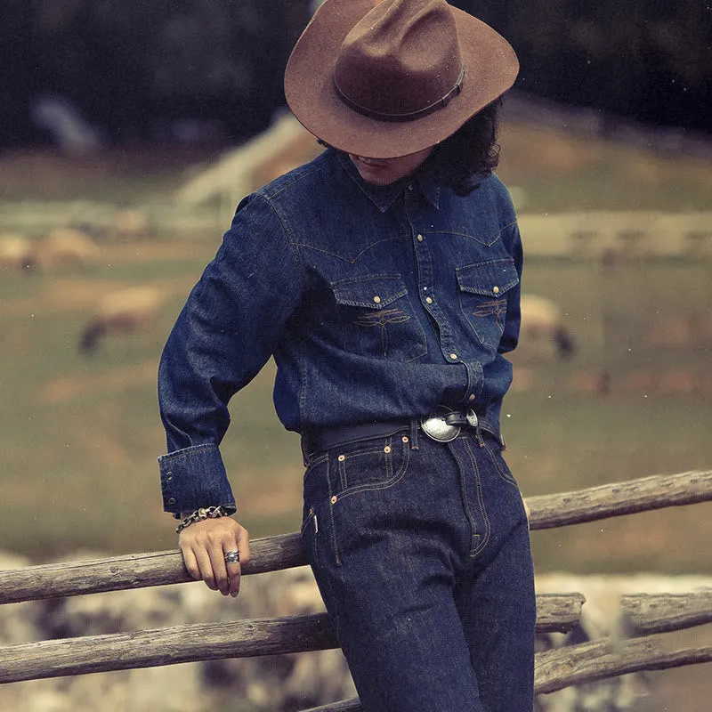 Vintage Dark Blue Washed Western Cowboy Shirt sold by FloralTrip