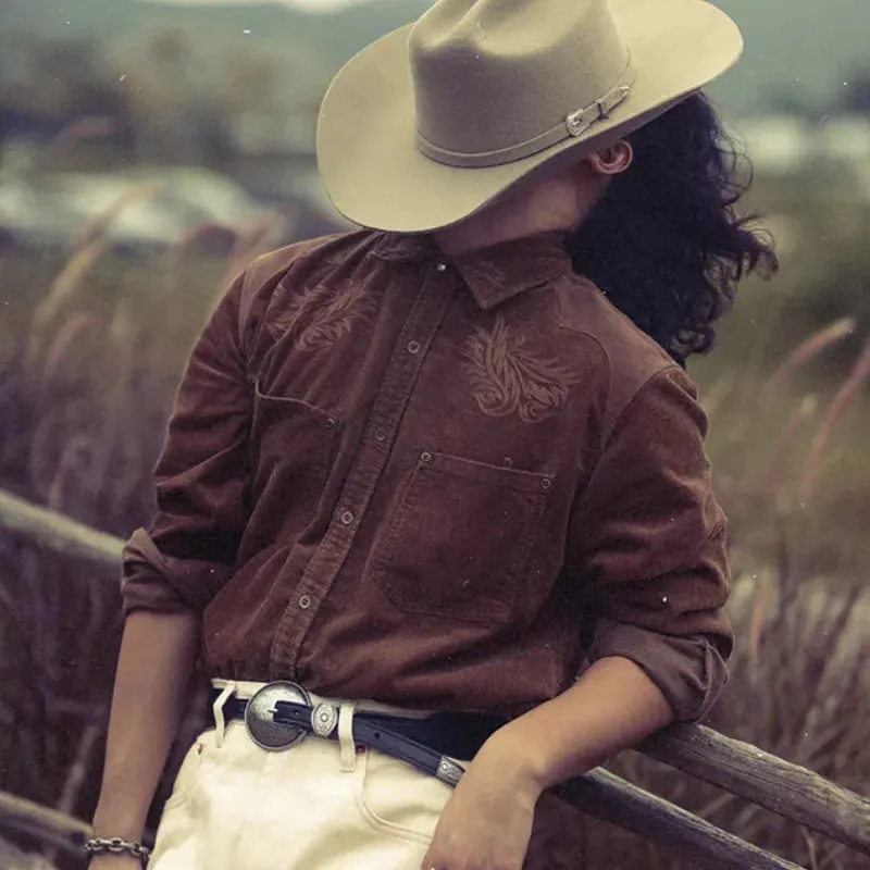 Western Vintage Corduroy Floral Embroidery Cowboy Shirt sold by FloralTrip