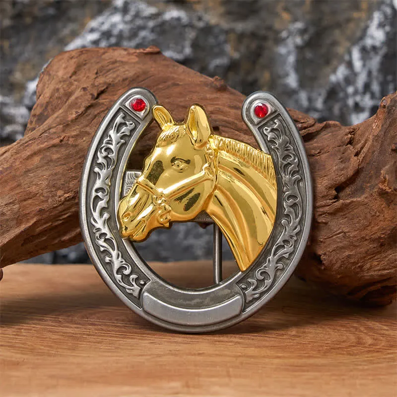 Horse Head & Horseshoe Shape Buckle Leather Belt sold by FloralTrip