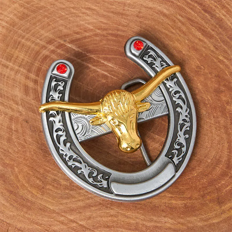 Gold Bull Head Western Horseshoe Shape Buckle Leather Belt sold by FloralTrip product image thumbnail 2