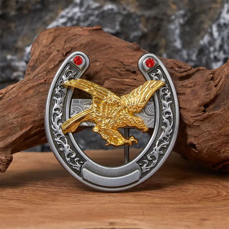 Gold Eagle Western Horseshoe Shape Buckle Leather Belt sold by FloralTrip