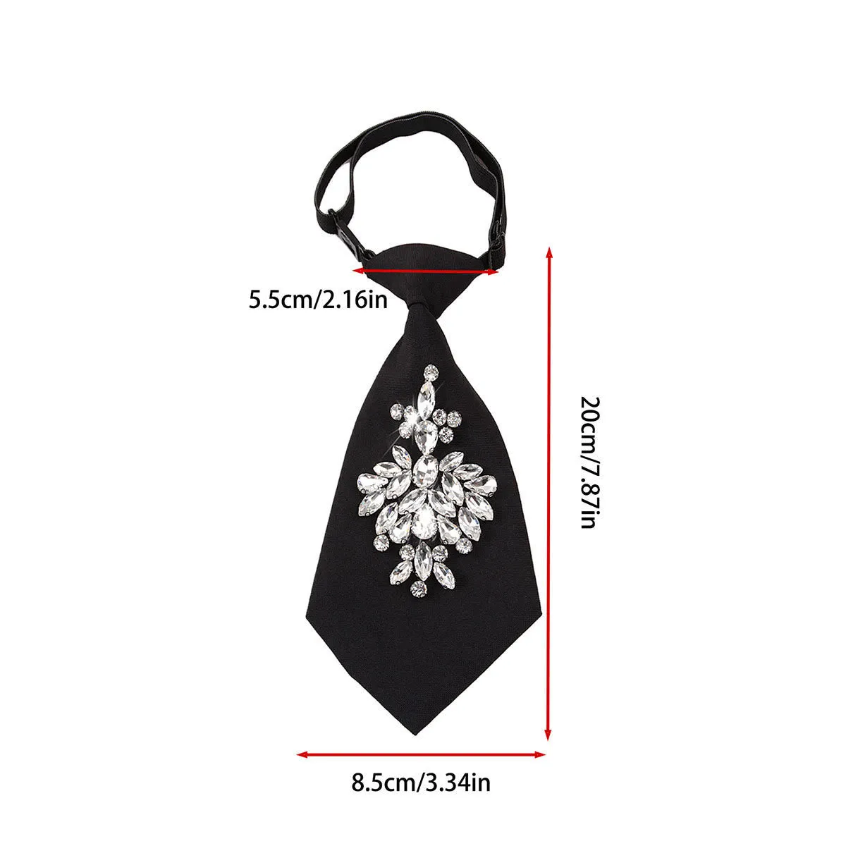 Adjustable Black Pre-tied Rhinestone Women's Short Necktie sold by FloralTrip product image thumbnail 4
