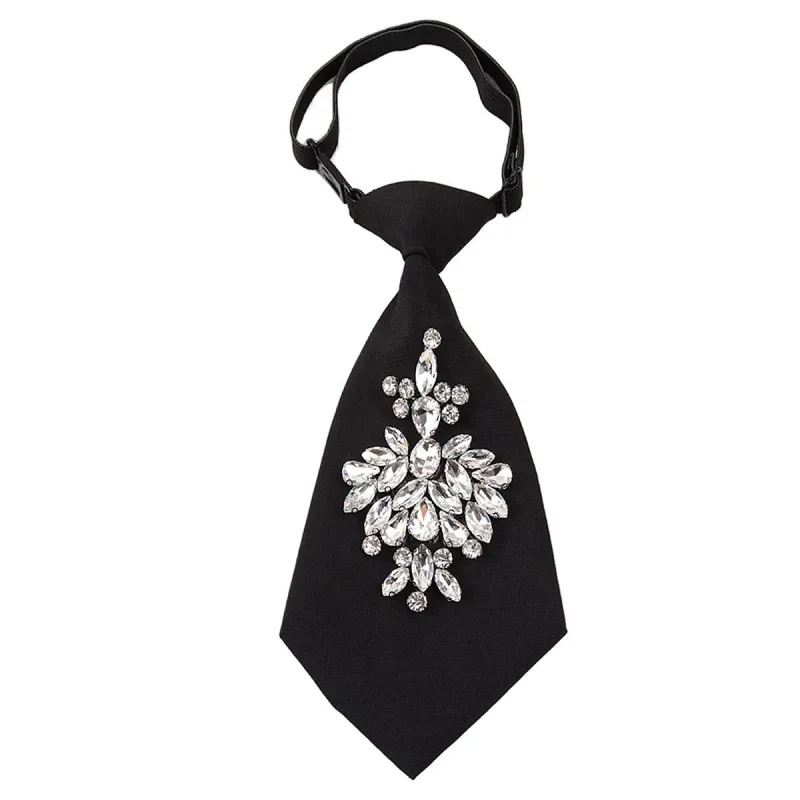 Adjustable Black Pre-tied Rhinestone Women's Short Necktie sold by FloralTrip