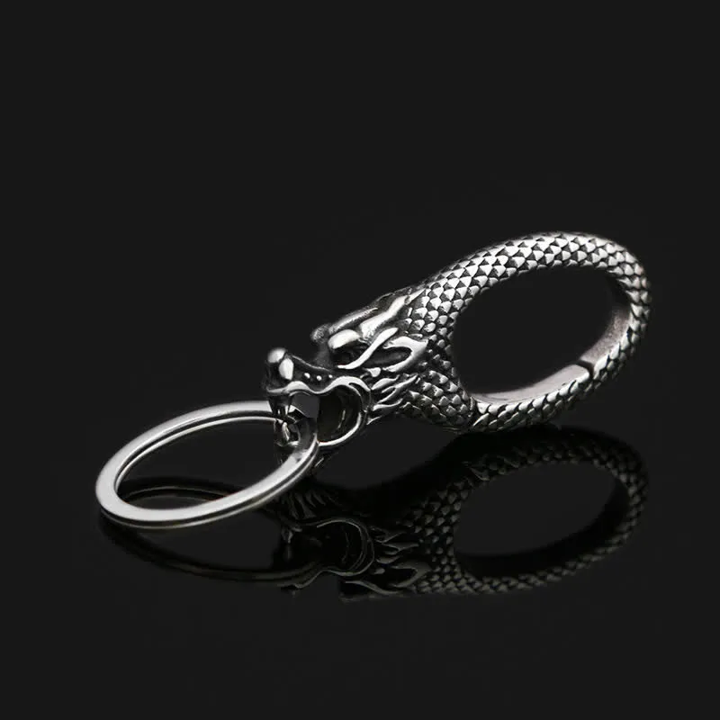 Delicate Antique Silver Dragon Head Keychain sold by FloralTrip