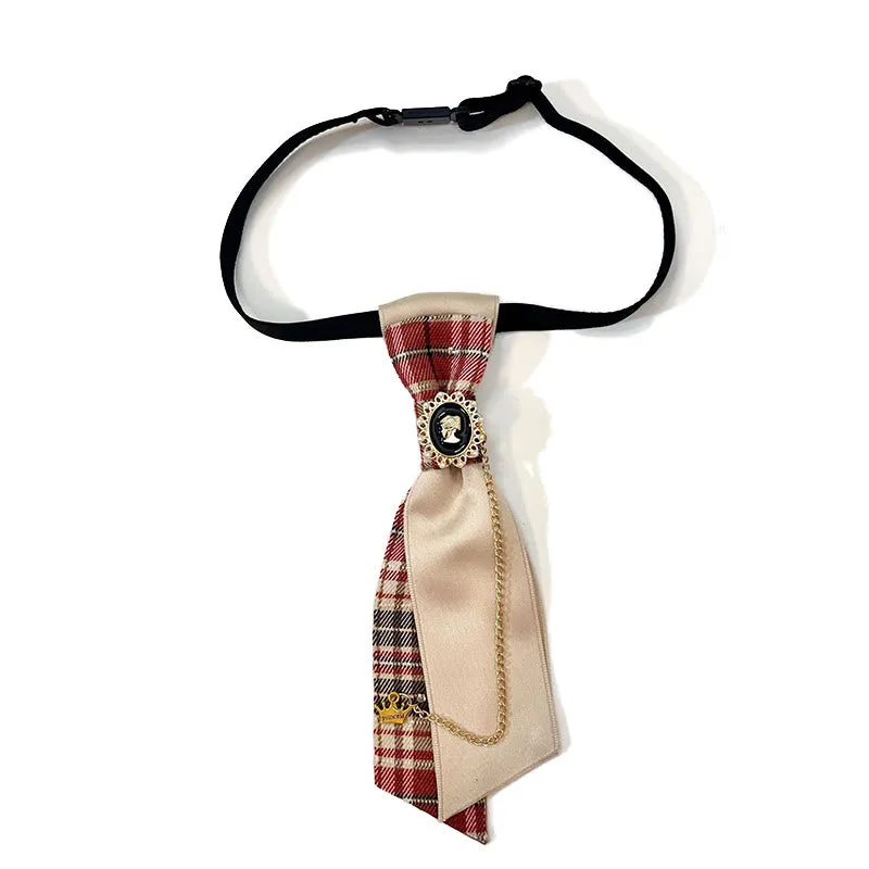 Fashionable Pre-tied Red Grid Queen Women's Necktie sold by FloralTrip