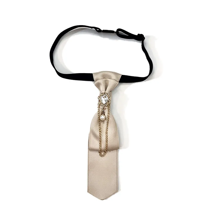 Pre-tied Khaki White Diamond Pearl Fashionable Short Necktie sold by FloralTrip