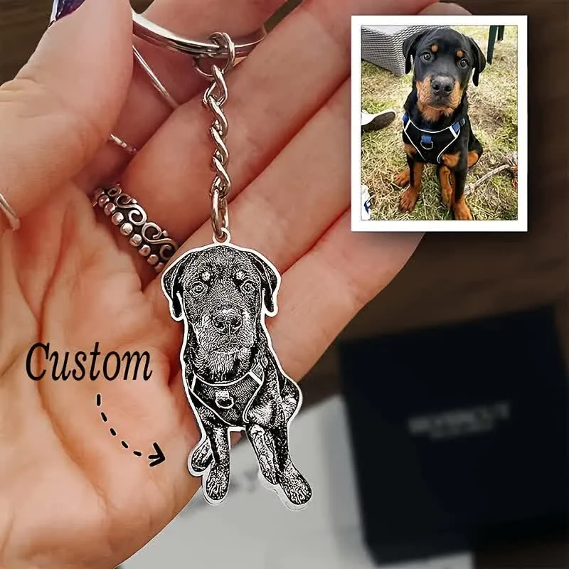 Custom Pet Portrait Memorial Photo Keychain sold by FloralTrip