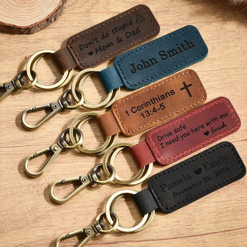 Cutsom Engraved Personalized Gift Leather Keychain sold by FloralTrip