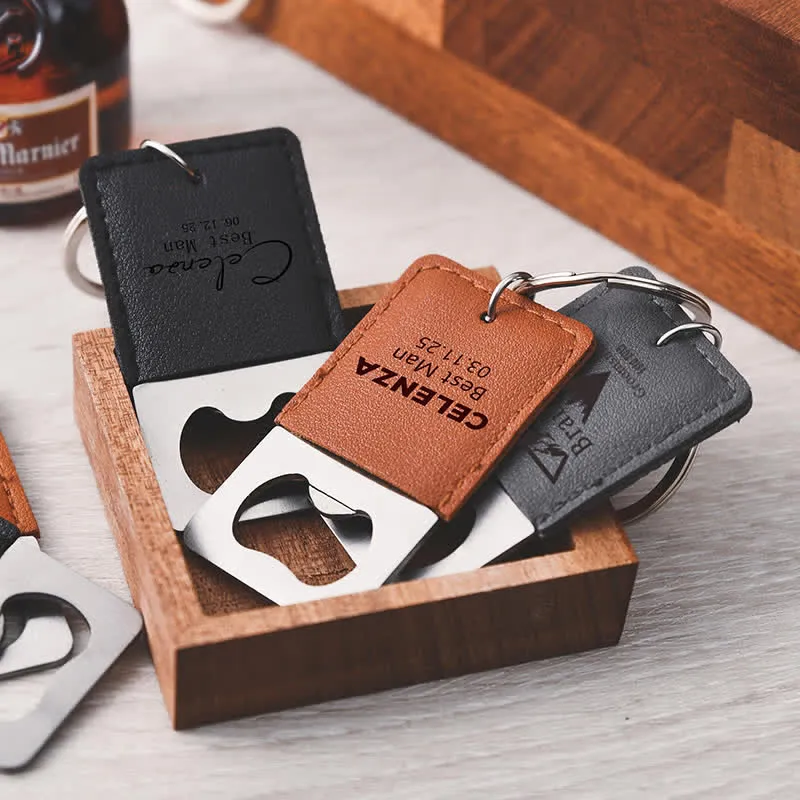 Custom Groomsmen Gift Bottle Opener Leather Keychain sold by FloralTrip