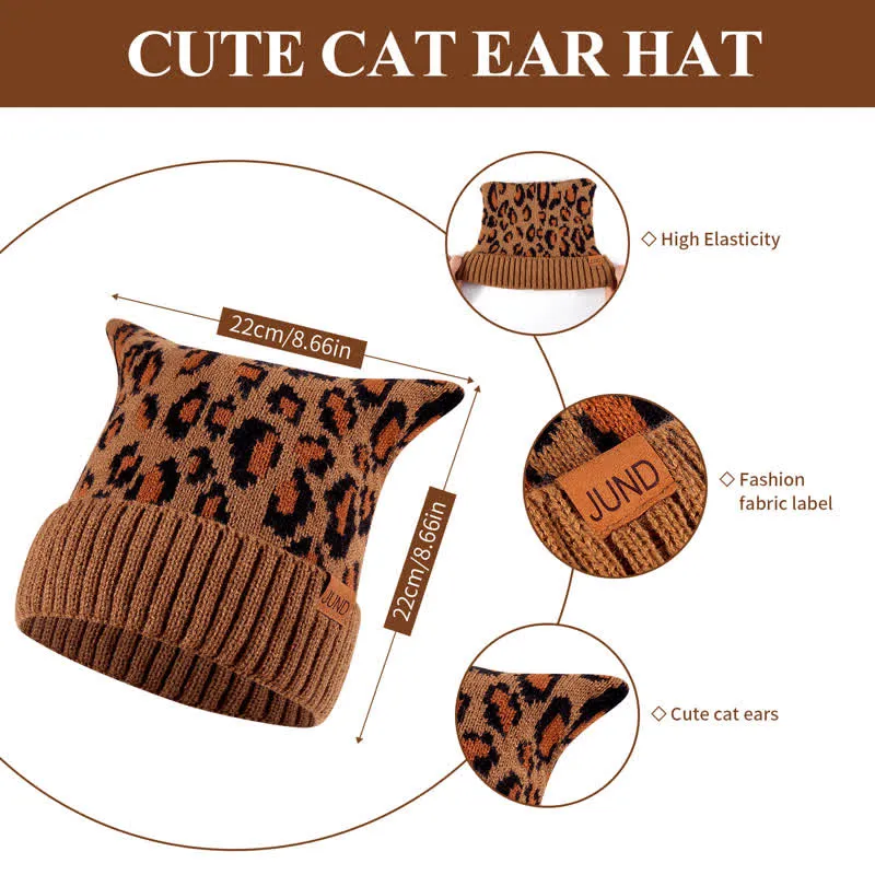 3Pcs Leopard Print Cute Cat Ear Hat Scarf Gloves Set sold by FloralTrip product image thumbnail 4