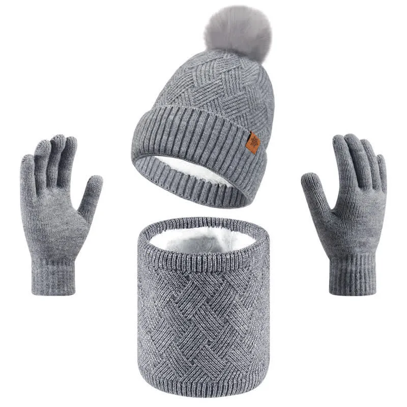3Pcs Weaving Pattern Hat Neck Gaiter Gloves Set sold by FloralTrip