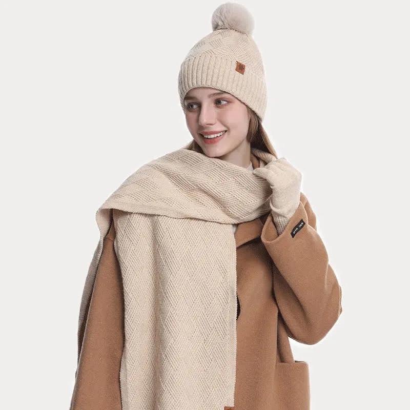 3Pcs Solid Color Fluffy Pom Pom Hat Scarf Gloves Set sold by FloralTrip product image thumbnail 2