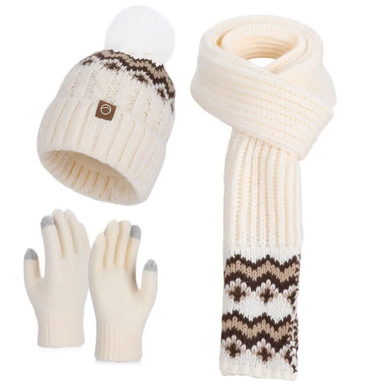 3Pcs Charming Wave Pattern Pom Pom Hat Scarf Gloves Set sold by FloralTrip product image thumbnail 4