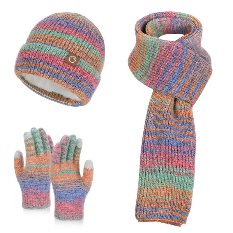 3PCS Multicolour Neutral Stripes Hat Scarf Gloves Set sold by FloralTrip