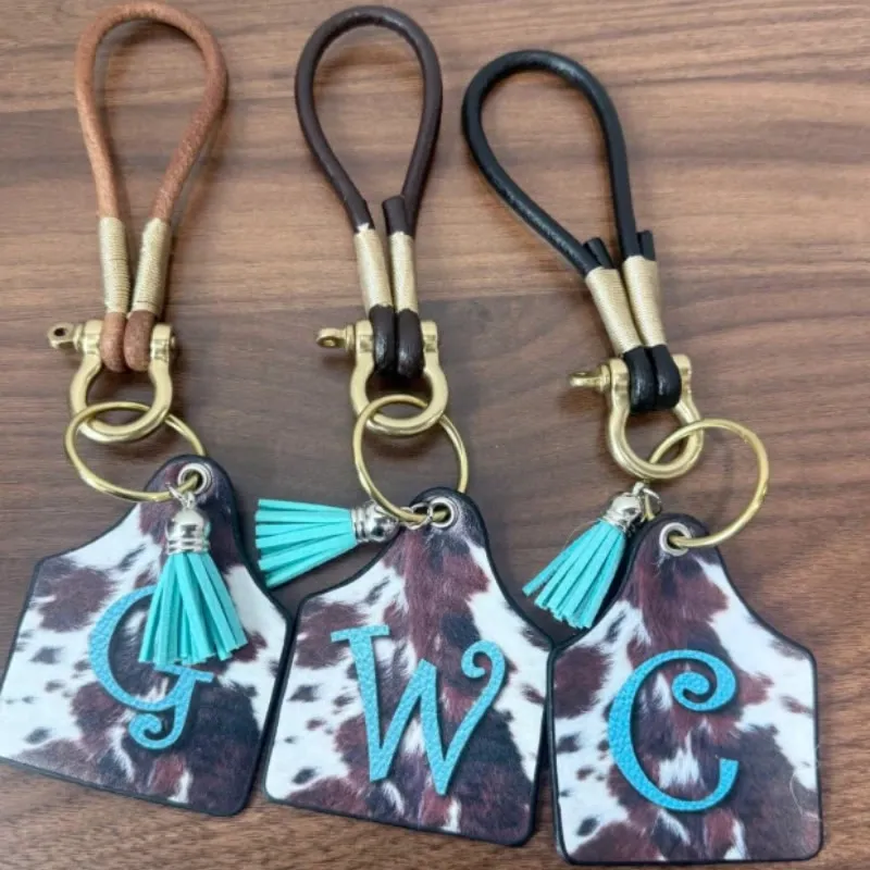 Western Cow Letter Print Pendant Horseshoe Buckle Keychain sold by FloralTrip