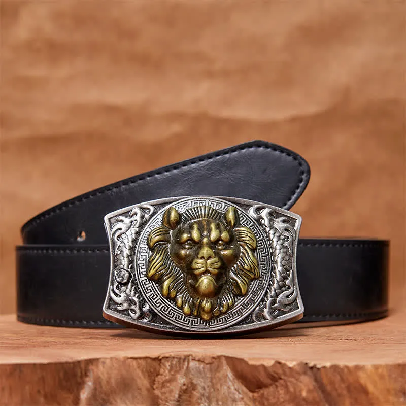 Men's DIY Gold Lion Hidden Folding Knife Leather Belt sold by FloralTrip