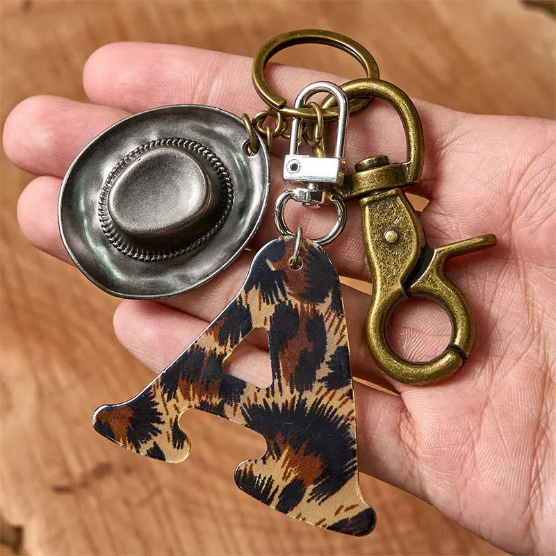Leopard Print Letter & Cowboy Hat Pendant Keychain sold by FloralTrip product image thumbnail 2