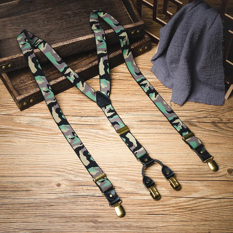 Green Camouflage Pattern Y-back Elastic Suspenders sold by FloralTrip