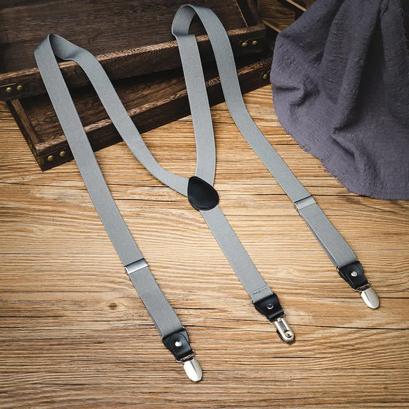 Solid Gray Gentleman Y-back Elastic Suspenders sold by FloralTrip