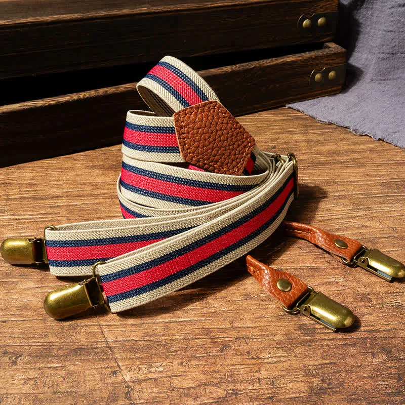 Red & Beige Striped Y-back Elastic Suspenders sold by FloralTrip product image thumbnail 3