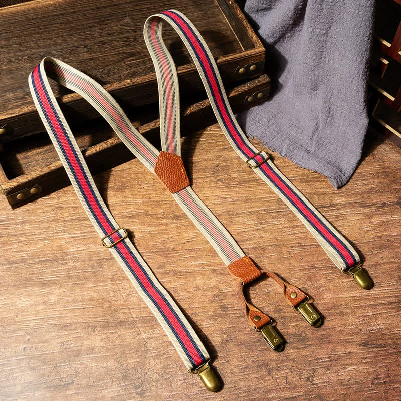 Red & Beige Striped Y-back Elastic Suspenders sold by FloralTrip