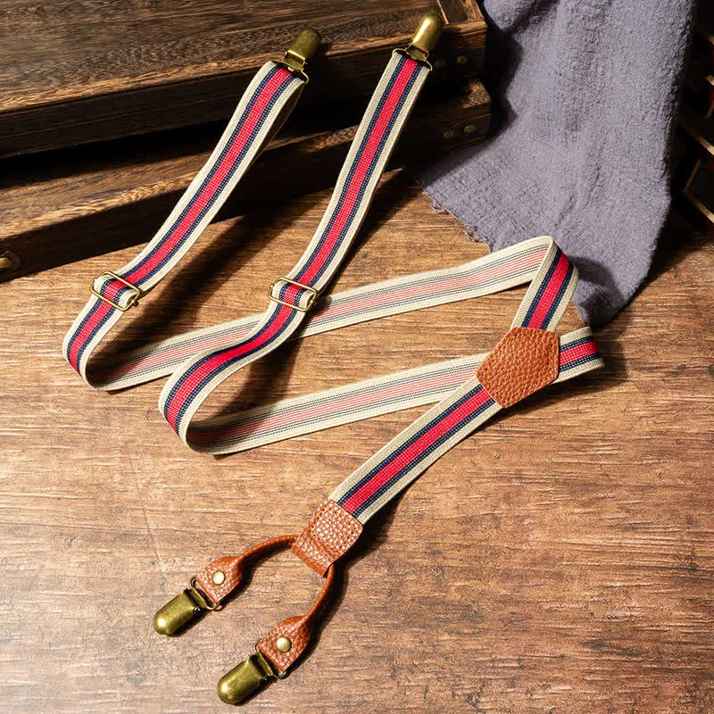 Red & Beige Striped Y-back Elastic Suspenders sold by FloralTrip product image thumbnail 2
