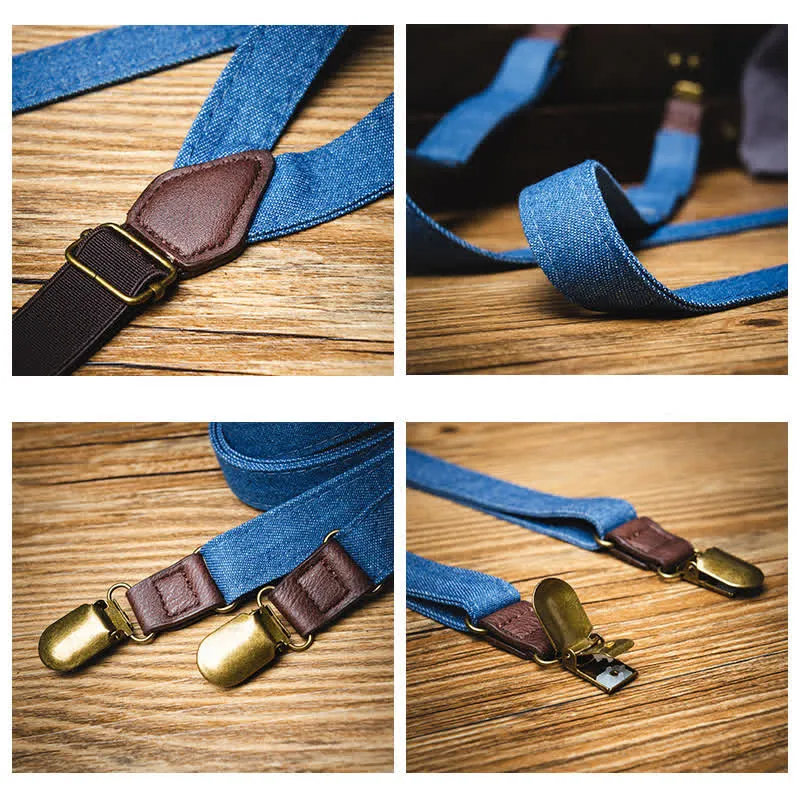 Retro Solid Blue Denim Y-back Elastic Suspenders sold by FloralTrip product image thumbnail 4