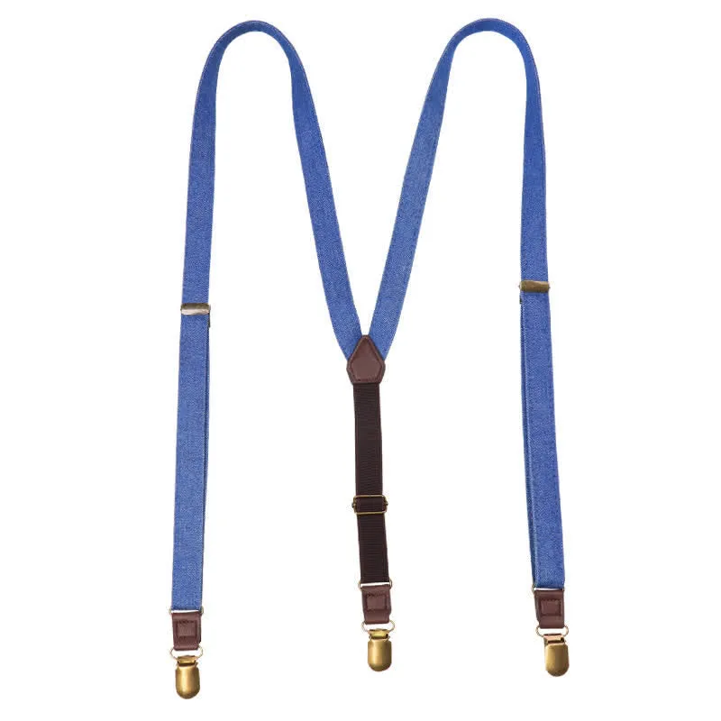 Retro Solid Blue Denim Y-back Elastic Suspenders sold by FloralTrip product image thumbnail 5