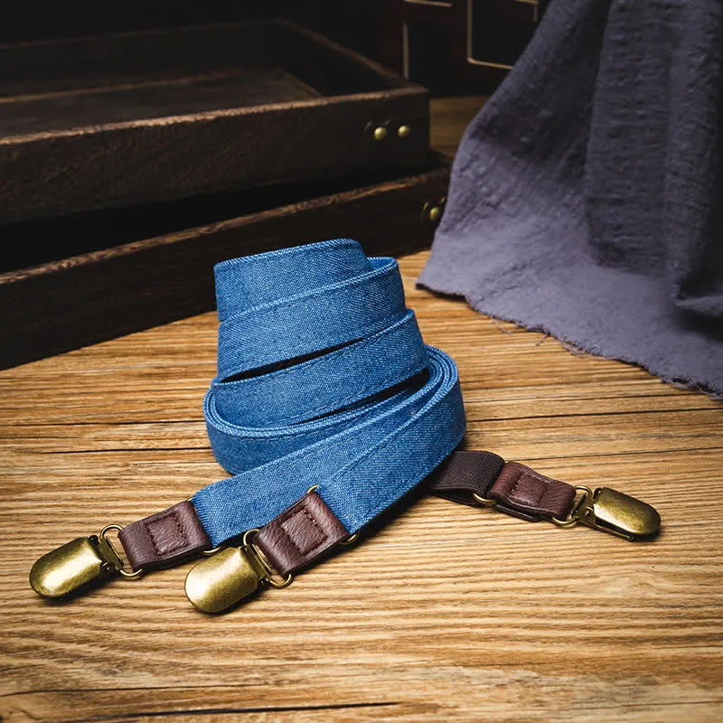 Retro Solid Blue Denim Y-back Elastic Suspenders sold by FloralTrip product image thumbnail 3